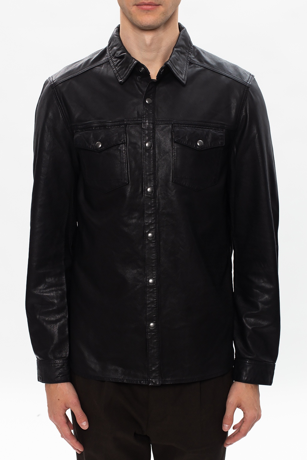 All Saints black leather shirt size cheapest 6